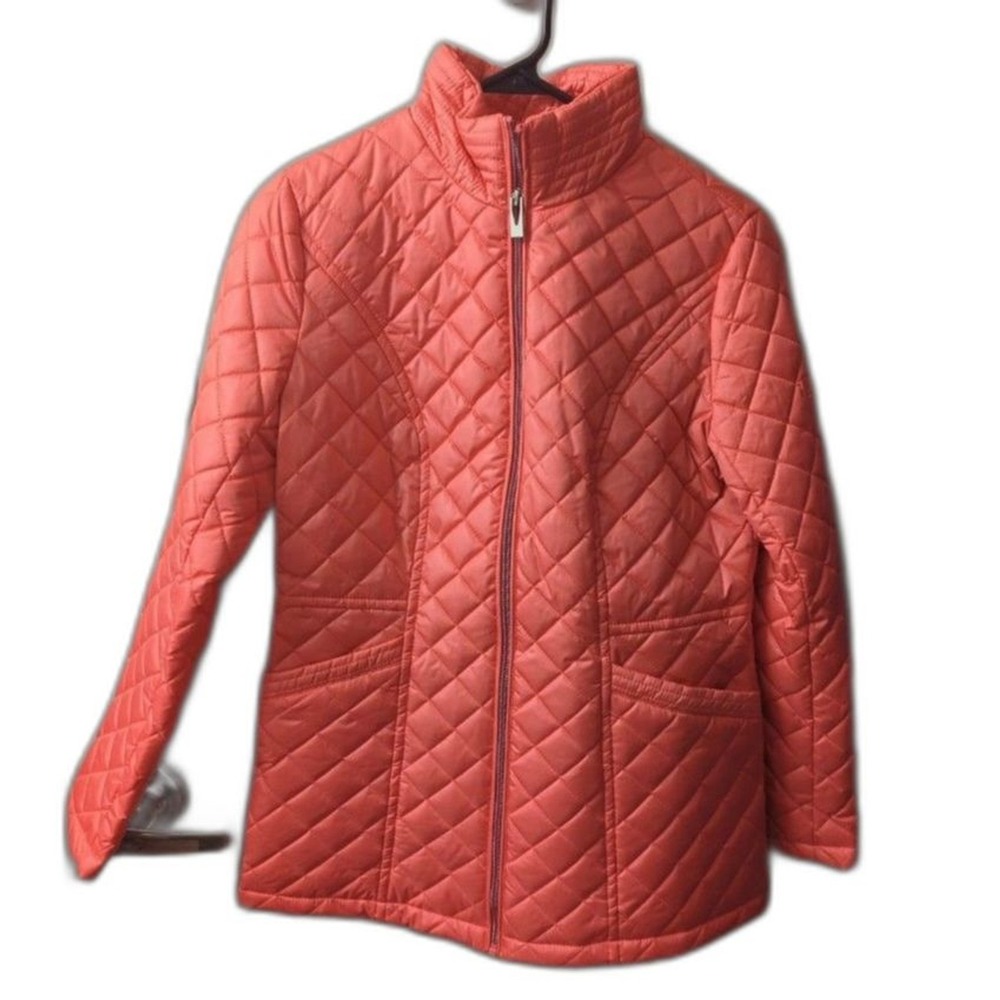 Coastal Preppy Via Spiga Coral Diamond Quilted Lightweight Jacket Coat NWT XS